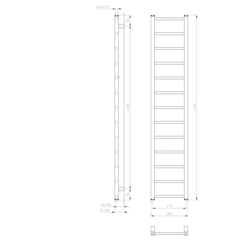 Sapho - Kopalniški radiator METRO LIGHT 150x30 cm bel