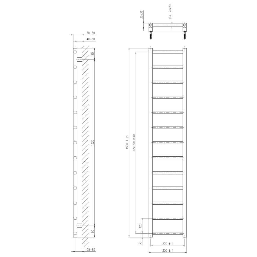 Sapho - Kopalniški radiator METRO LIGHT 150x30 cm bela