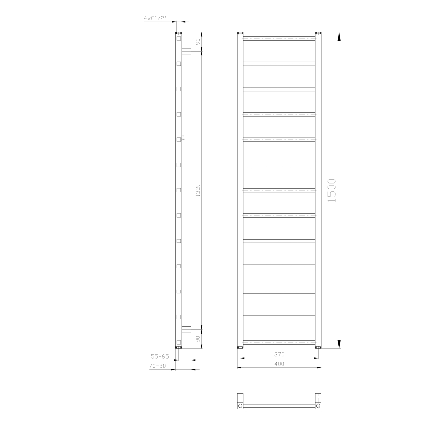 Sapho - Kopalniški radiator METRO LIGHT 150x40 cm bel