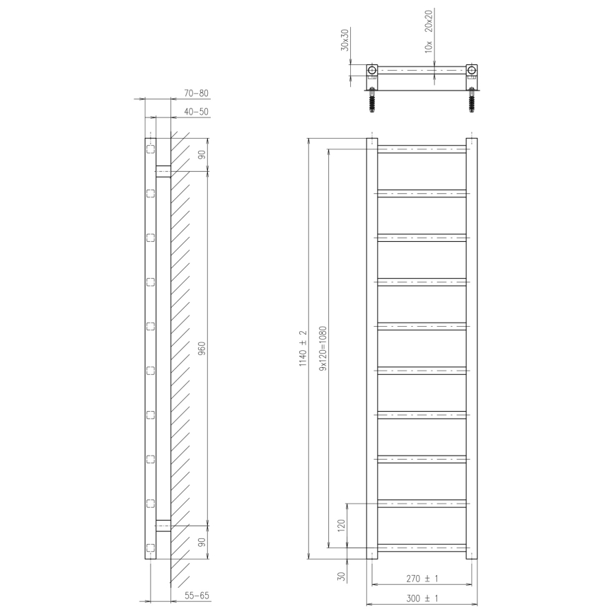Sapho - Kopalniški radiator METRO LIGHT 211W/230V 30x114 cm sijajni krom