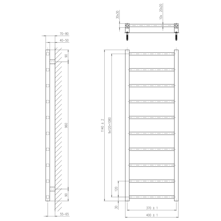 Sapho - Kopalniški radiator METRO LIGHT 247W/230V 40x114 cm sijajni krom