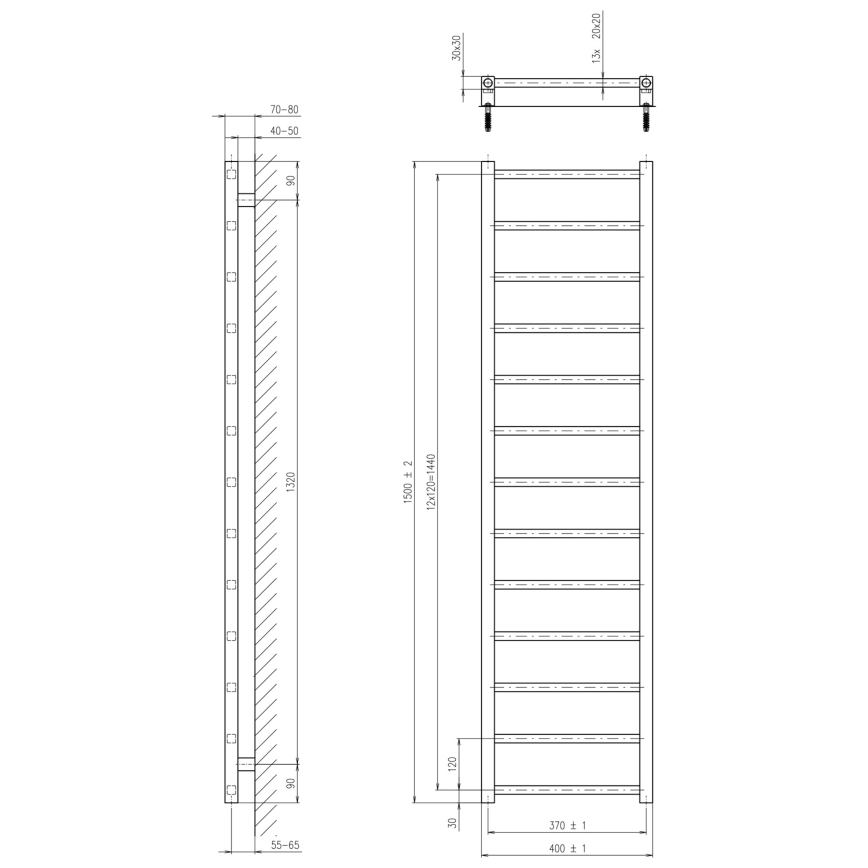 Sapho - Kopalniški radiator METRO LIGHT 323W/230V 40x150 cm sijajni krom