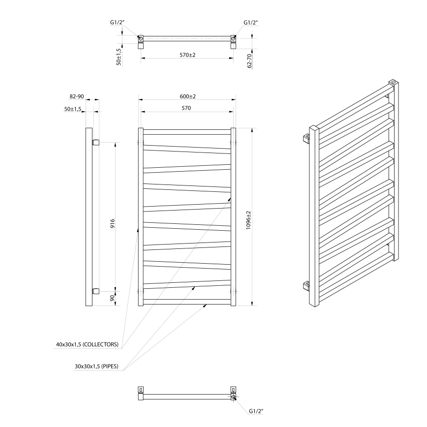 Sapho - Kopalniški radiator ZIG 110x60 cm črn