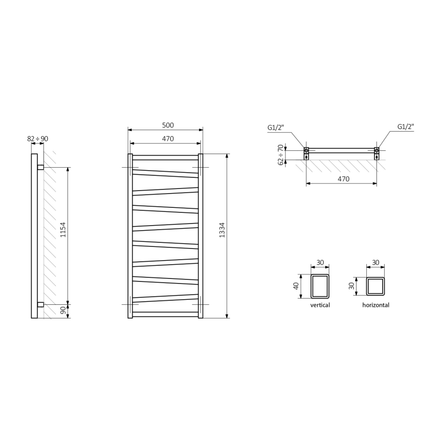 Sapho - Kopalniški radiator ZIG 133x50 cm antracit
