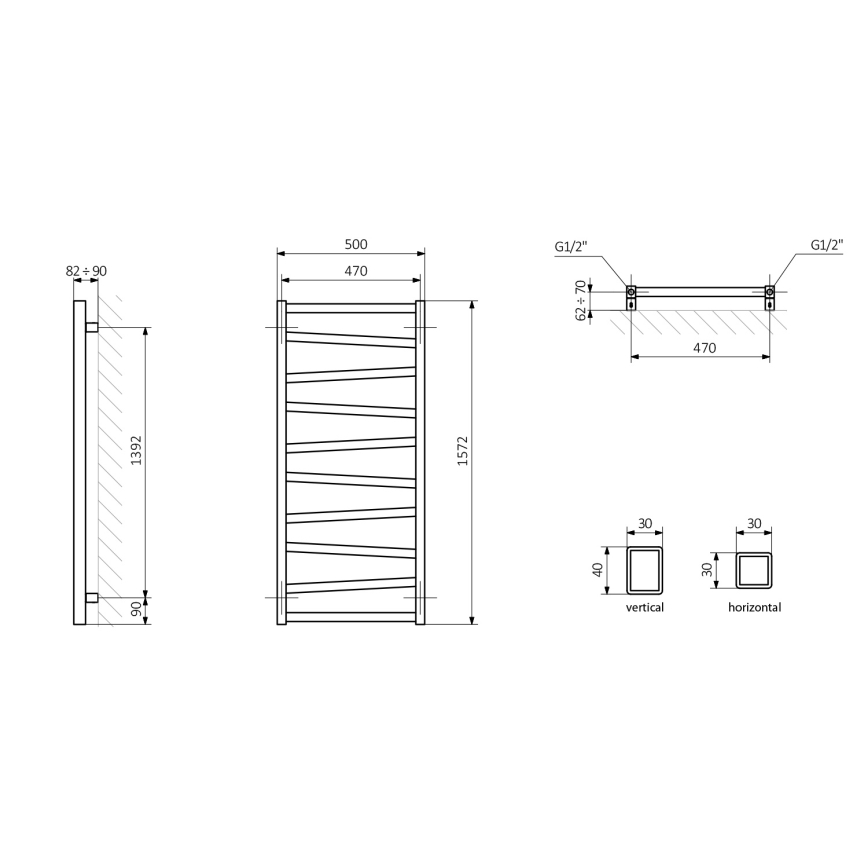 Sapho - Kopalniški radiator ZIG 582W/230V 50x157 cm antracit