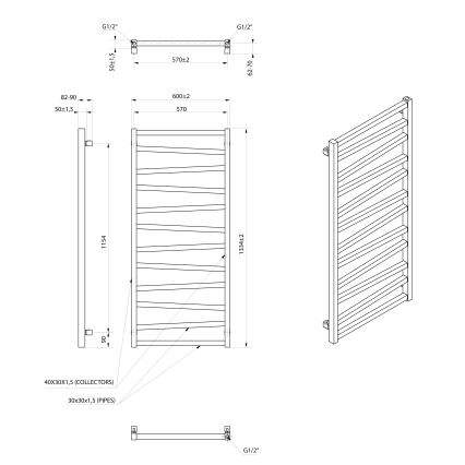 Sapho - Kopalniški radiator ZIG 601W/230V 60x133 cm v črni barvi