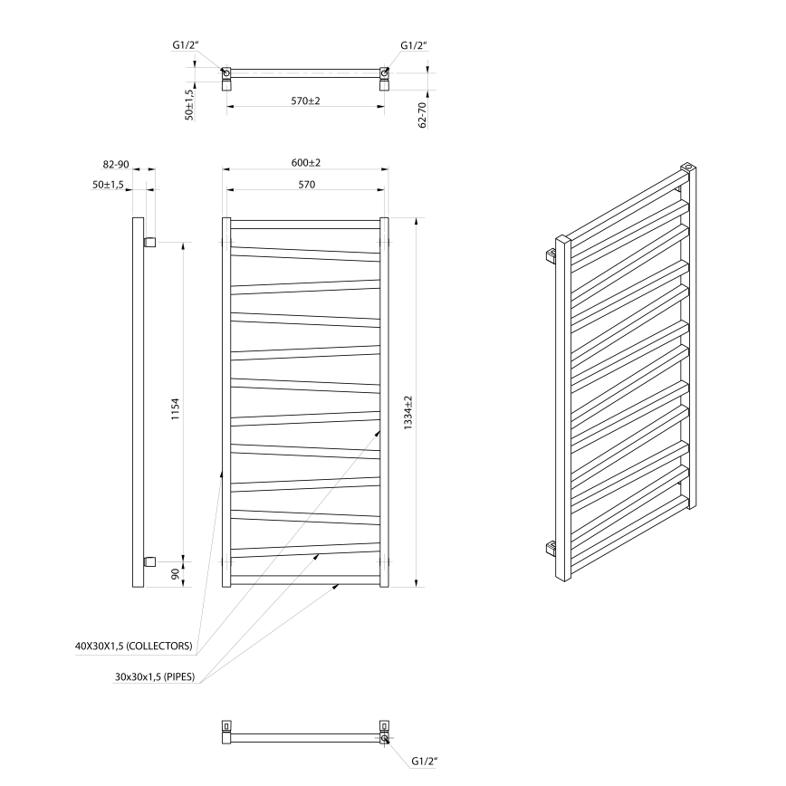 Sapho - Kopalniški radiator ZIG 601W/230V 60x133 cm v črni barvi