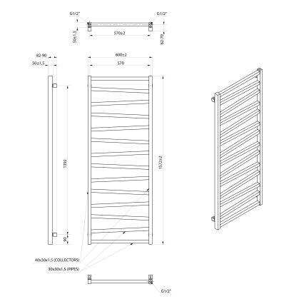 Sapho - Kopalniški radiator ZIG 709W 60x157 cm črn