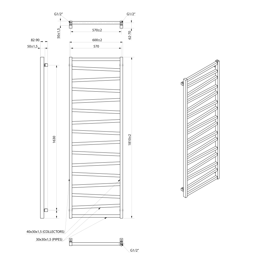 Sapho - Kopalniški radiator ZIG 824W/230V 60x181 cm črna