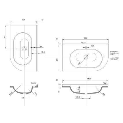 Sapho - Kotni vgradni umivalnik PULSE 75x43 cm marmor/bela