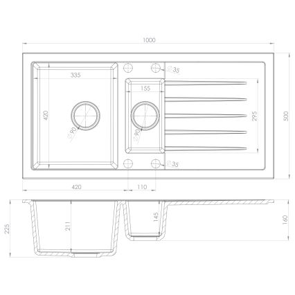 Sapho - Kuhinjsko pomivalno korito 100x50 cm granit/črna