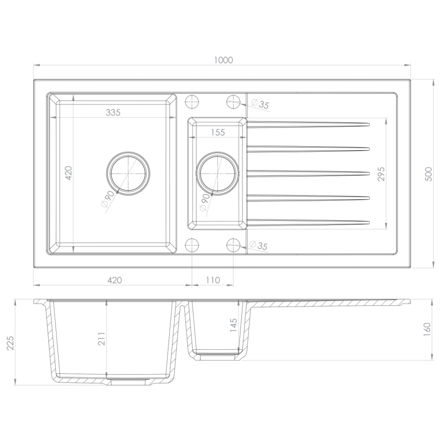 Sapho - Kuhinjsko pomivalno korito 100x50 cm granit/črna