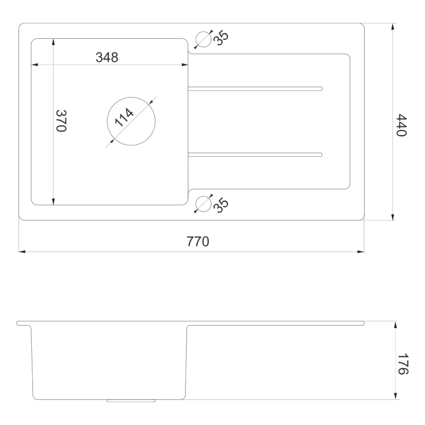 Sapho - Kuhinjsko pomivalno korito 77x44 cm granit/črno