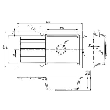 Sapho - Kuhinjsko pomivalno korito 78x44 cm granit/bela