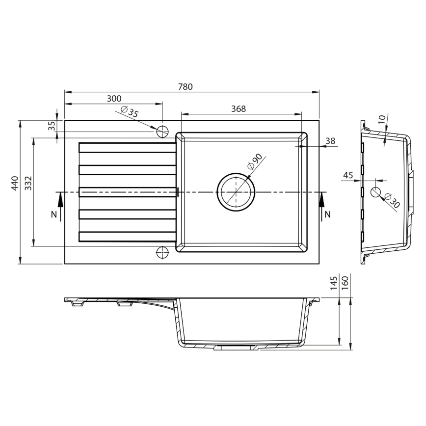 Sapho - Kuhinjsko pomivalno korito 78x44 cm granit/bela