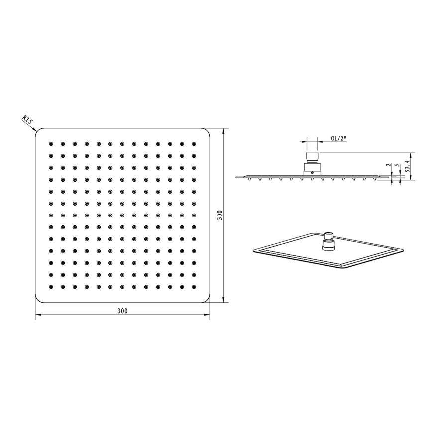 Sapho - Nadglavni tuš SLIM 30x30 cm polished nerjaveče jeklo
