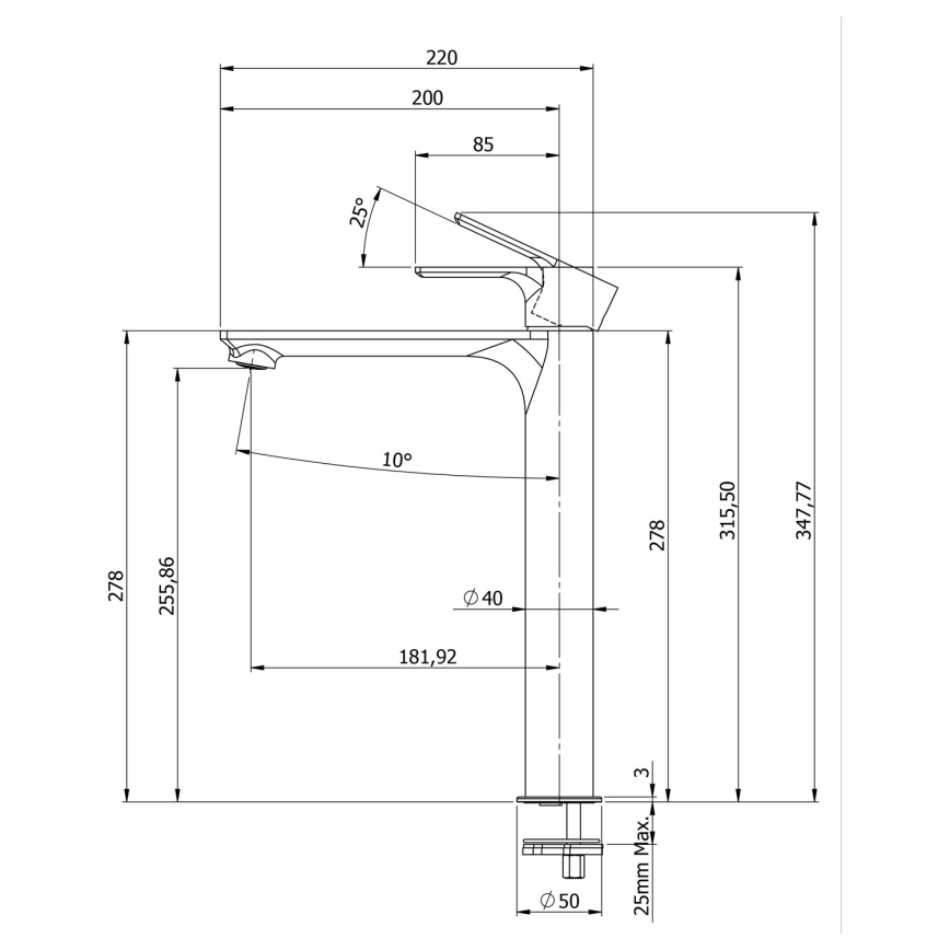 Sapho - Pipa za umivalnik PAX 31,5 cm mat črna