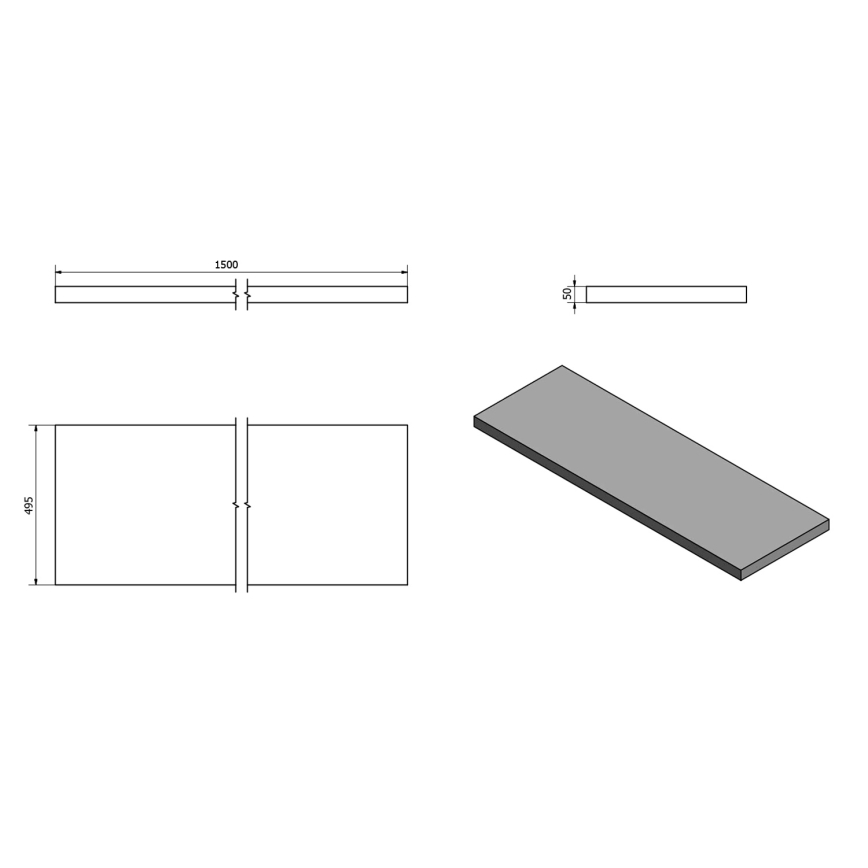Sapho - Plošča pod umivalnik AVICE 150x49,5 cm siva/cement