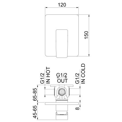 Sapho - Podometna tuš baterija TURSI, mat črna
