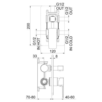 Sapho - Podometna tuš baterija TURSI, sijajni krom