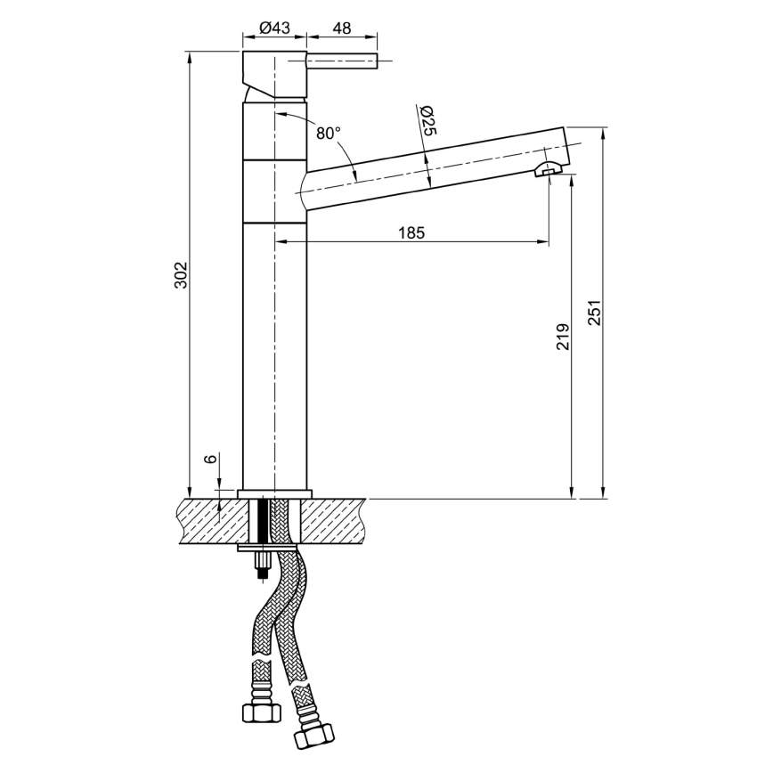 Sapho - Pomivalna baterija MINIMAL 30 cm iz nerjavečega jekla