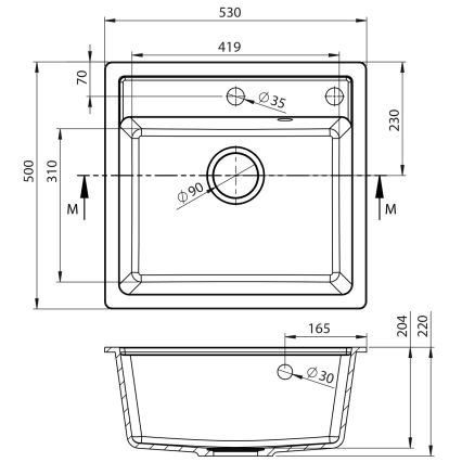 Sapho - Pomivalno korito 53x50 cm granit/belo
