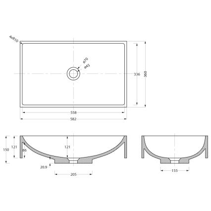 Sapho - Pultni umivalnik 58x36 cm beton/črna