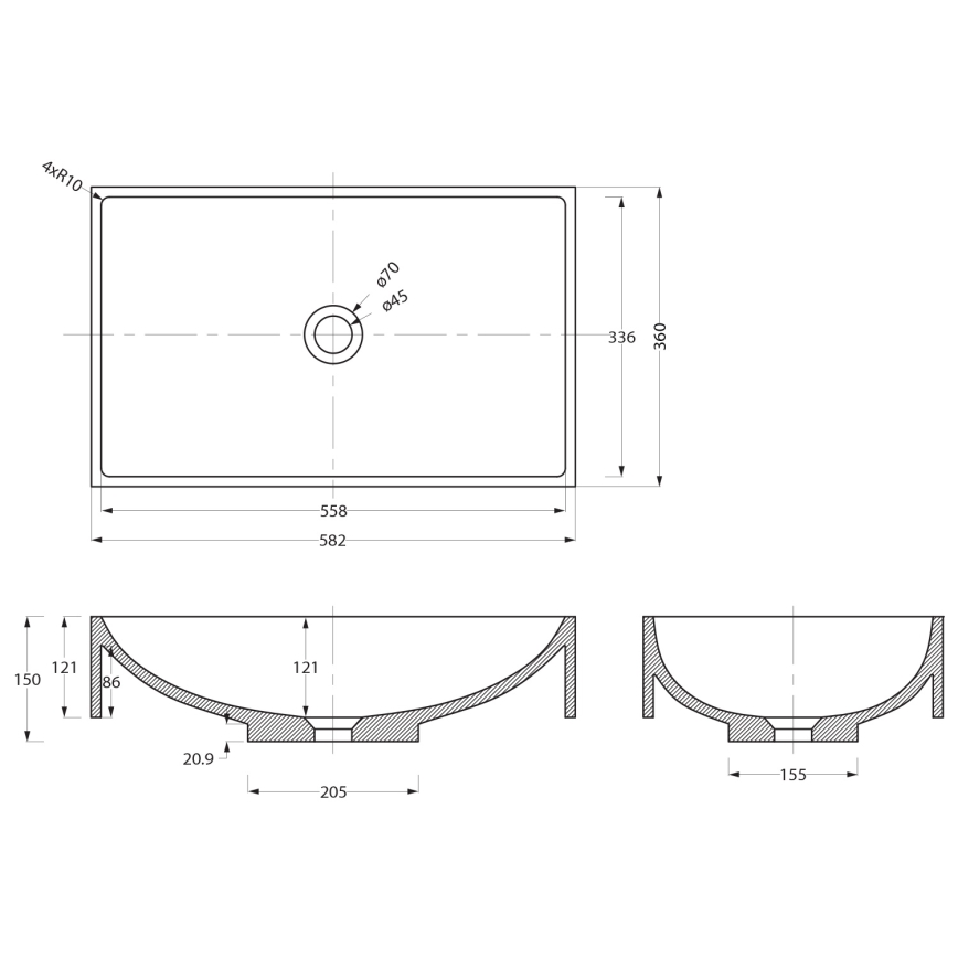 Sapho - Pultni umivalnik 58x36 cm beton/črna