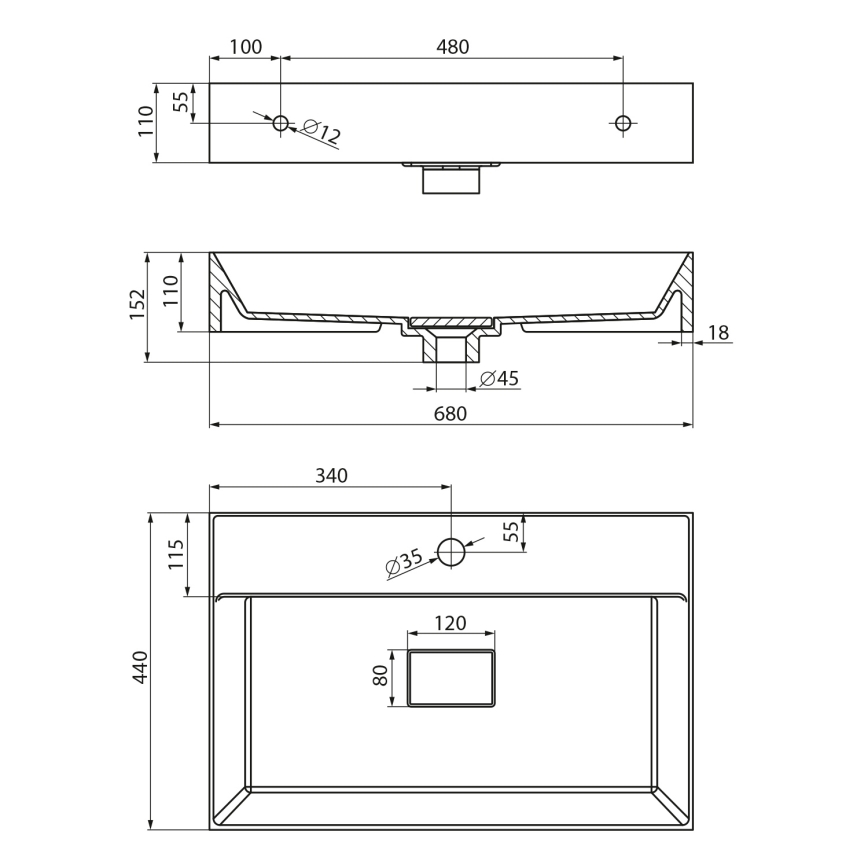 Sapho - Pultni umivalnik GODIVA 68x44 cm marmor/bela