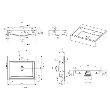 Sapho - Pultni umivalnik ORINOKO 50x42 cm marmor/bela