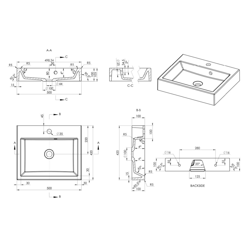 Sapho - Pultni umivalnik ORINOKO 50x42 cm marmor/bela