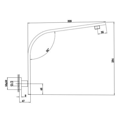 Sapho - Roka za prho kvadraten 33 cm sijajni krom