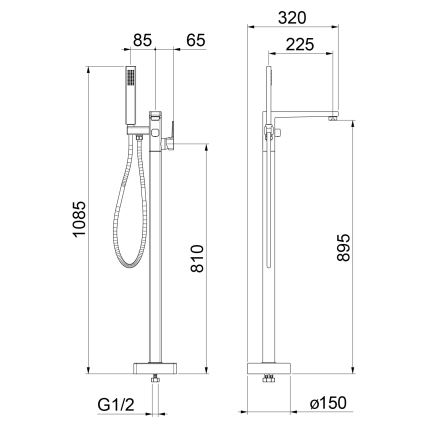 Sapho - Samostoječi kopalniški komplet za kad z baterijo TURSI v mat črni