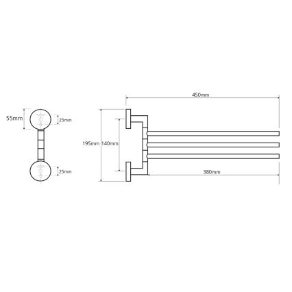 Sapho - Stenski vrtljiv obešalnik za brisače X-ROUND 19,5x45 cm, sijajni krom