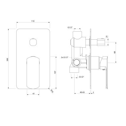 Sapho - Tuš baterija za podometno vgradnjo MIXONA, sijajni krom