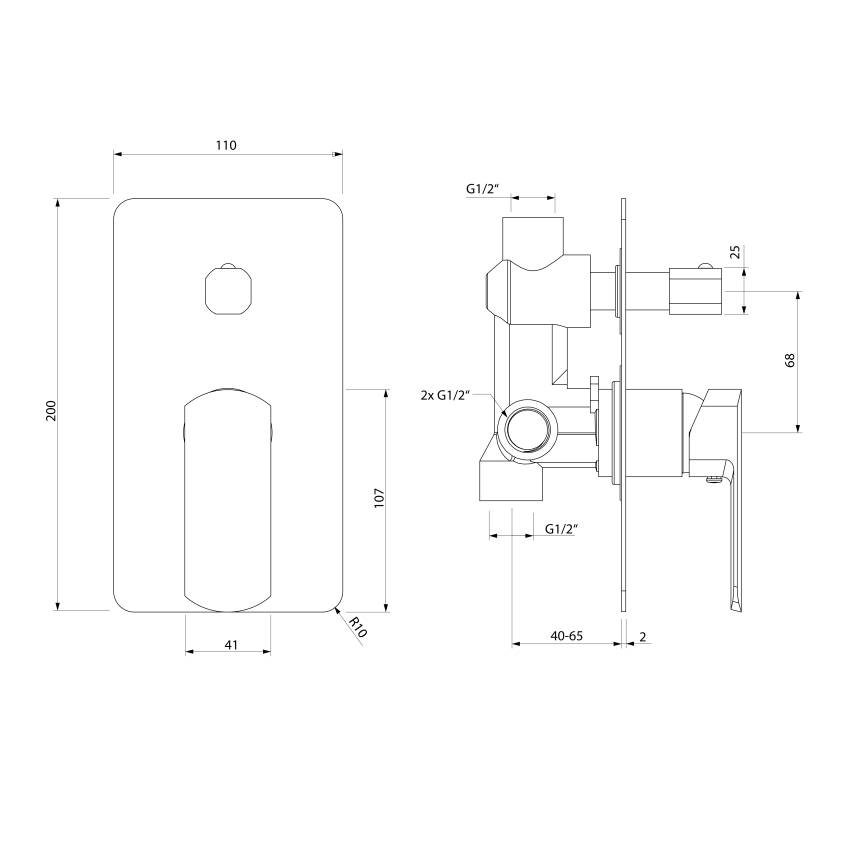 Sapho - Tuš baterija za podometno vgradnjo MIXONA, sijajni krom