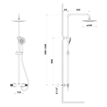 Sapho - Tuš komplet z baterijo SOLARIS mat črna