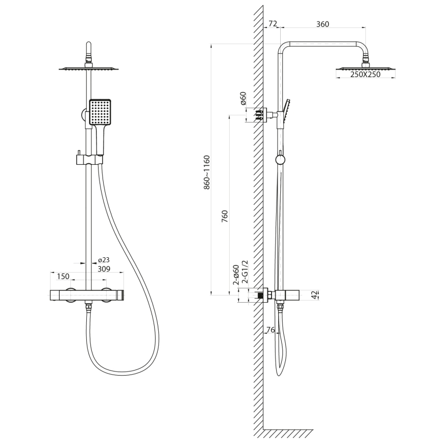 Sapho - Tuš komplet z mešalno baterijo CUBEMIX, sijajni krom