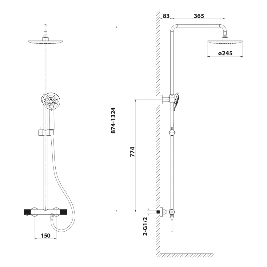 Sapho - Tuš komplet z mešalno baterijo SOLARIS, sijajni krom