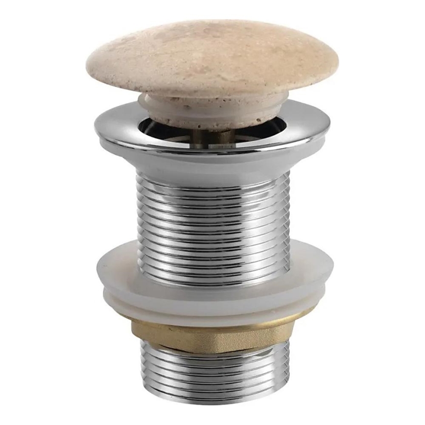 Sapho - Umivalni odtok Click-Clack BLOK, premer 6,7 cm, travertin/sijajni krom