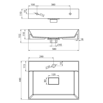 Sapho - Umivalnik na pult GODIVA 58x44 cm marmor/bela
