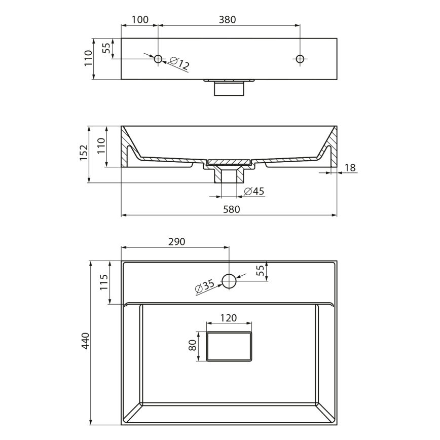 Sapho - Umivalnik na pult GODIVA 58x44 cm marmor/bela