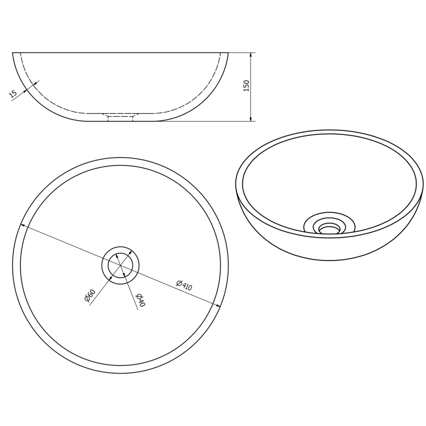 Sapho - Umivalnik na pult PRIORI Ø 41 cm keramika/večbarven