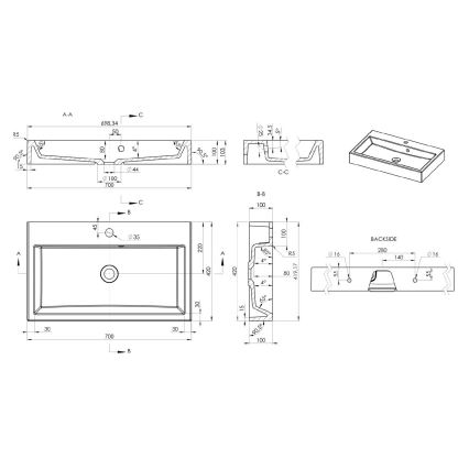 Sapho - Umivalnik za na pult ORINOKO 70x42 cm marmor/bela