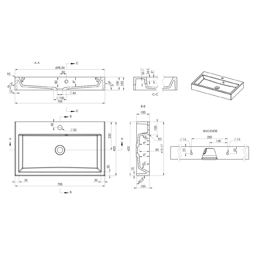 Sapho - Umivalnik za na pult ORINOKO 70x42 cm marmor/bela