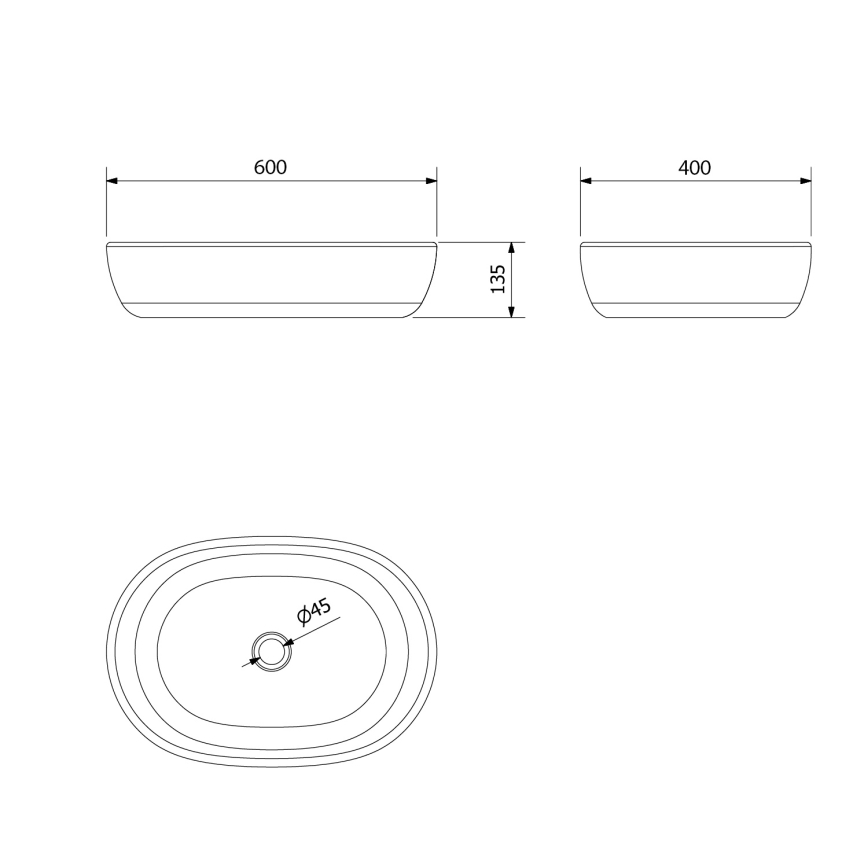 Sapho - Umivalnik za pult PRIORI 60x40 cm keramika/črna/modra
