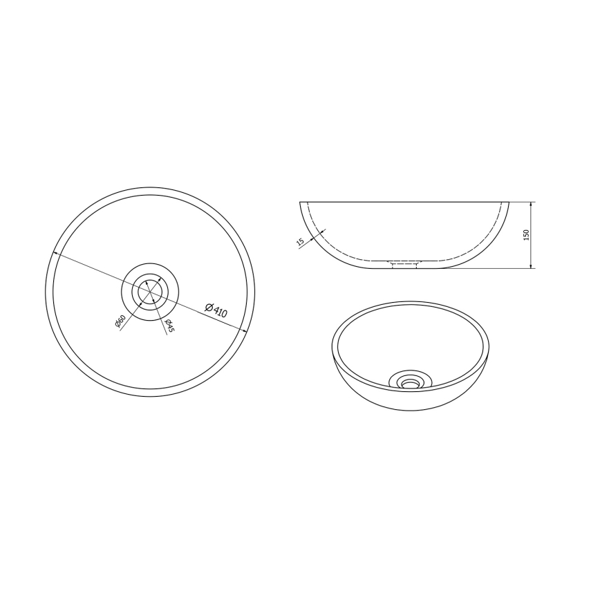 Sapho - Umivalnik za pult PRIORI premer 41 cm keramika/rjava