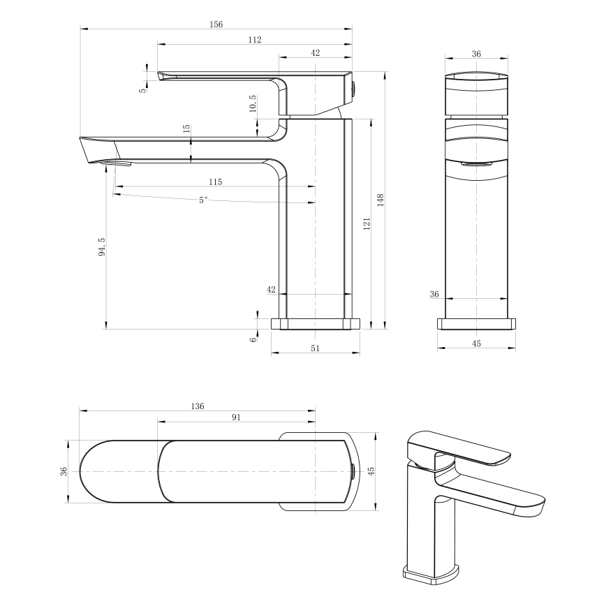 Sapho - Umivalniška baterija MIXONA 14,8 cm, sijajni krom