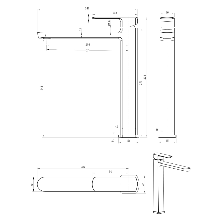 Sapho - Umivalniška baterija MIXONA 29,8 cm, sijajni krom