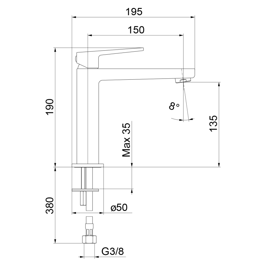 Sapho - Umivalniška baterija TURSI 19 cm sijajni krom